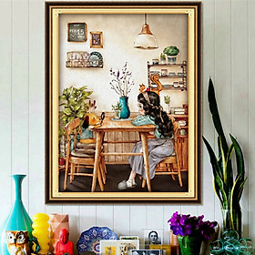 Mua Tranh thêu chữ thập chỉ lụa Cô  Gái và chú chó 53x72cm