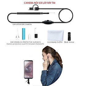 Camera nội soi lấy ráy tai Ear003 có đèn led hỗ trợ smartphone android và máy tính với 3 đầu kết nối USB, mUSB và Type