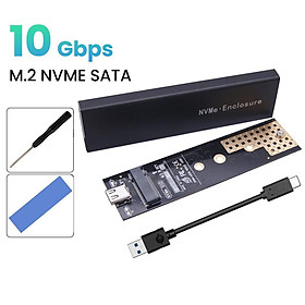 Giao thức kép M2 SSD Trường hợp vỏ bọc NVME SATA NGFF M.2 SSD Box USB 3.1 10Gbps cho ổ cứng ngoài M/B M Key M.2 SSD RTL9210B Màu