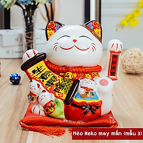 Mua Tượng Mèo Thần Tài Ngũ Phúc Lâm Môn Vẫy Tay Chiêu Tài Lộc 20cm Bằng Gốm Sứ - Mẫu Giao Ngẫu Nhiên
