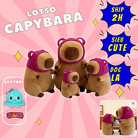 Thú nhồi bông capybara cosplay gấu dâu đáng yêu - Size từ 45cm đến 80cm - Quà tặng gấu bông chuột lang đội nón lotso êm mịn