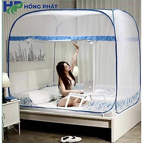 Màn Chụp Tự Bung Đỉnh Vuông Cao Cấp - Mùng Chụp Hàng Đẹp Dày Dặn - Tặng Túi Đựng Tiện Lợi