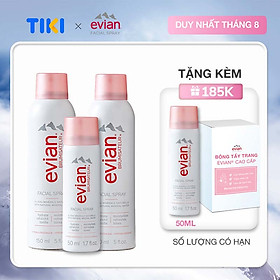 Combo 3 xịt khoáng cấp ẩm và làm dịu da Evian 150ml x 2 + 50ml