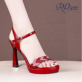 Giày cao gót nữ đẹp đế vuông 9 phân hàng hiệu rosata hai màu đỏ xanh ro522