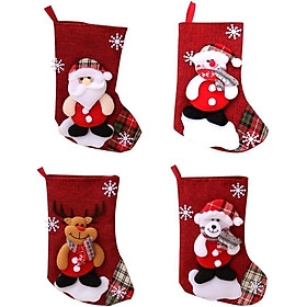 4 mảnh vớ Giáng sinh, thiết kế Santa Claus, tuần lộc và người tuyết, vớ ống khói, túi quà tặng Xmas cho lò sưởi trang trí Giáng sinh