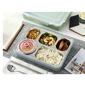 Mua Hộp cơm văn phòng inox 5 ngăn giữ nhiệt nắp đậy chống tràn tặng kèm đũa thìa inox tiện ích  khay đựng cơm inox 304