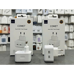 CỦ SẠC NHANH WIWU WI-U010 COMET DUEL USB- C 35W cho điện thoại, máy tính bảng sạc nhanh PD kép - Hàng chính hãng