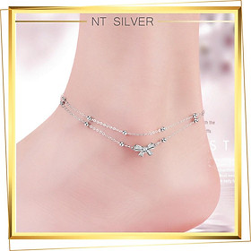 Lắc Chân Bạc Vòng Chân Bạc Ý 925 Mạ Bạch Kim Cao Cấp Hình Nơ Xinh Xắn Dành Cho Bạn Gái - NT Silver