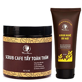 Bộ tẩy tế bào chết toàn diện Wonmom ( 1 Scrub nghệ tẩy mặt + 1 Scrub café tẩy toàn thân )