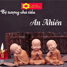 Mua (HCM)-Bộ 3 Tượng An Nhiên - Tượng chú tiểu áo lam chất liệu Composite 8cm- Phụ kiện trang trí - Sen Đá Xương rồng