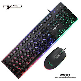 HXSJ V300 USB Wired Gaming Keyboard Backlight Steampunk Keys + Wired Gaming Mouse Anti-Slip 1600DPI with Backlight