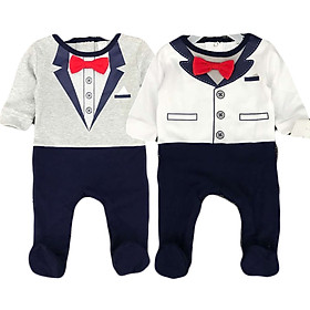 Bộ 2 sleepsuit liền tất bé trai họa tiết tuxedo các size cho bé 0-12 tháng