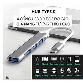 Hình ảnh HUB TYPE C Và HUB USB Tốc Độ Cao Chia 4 Cổng USB 3.0 CV, HUB Chuyển Đổi Dành Cho Macbook Pro, Laptop, PC, Hỗ Trợ OTG Kết Nối Điện Thoại, Sạc Pin, Kết Nối Đa Năng Ổ Cứng, Bàn Phím, Chuột, Máy In, Thiết Bị Ổ Chia USB - Hàng Chính Hãng