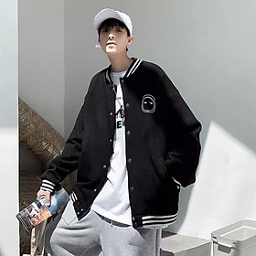 Áo Cardigan Bomber Nỉ Bông in Mặt Cười Form Rộng Unisex Nam Nữ Ulzzang, Áo khoác bomber nam nữ oversize form rộng bóng chày unisex