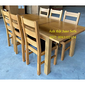 Bộ bàn ăn Rustic Oak kèm 6 ghế juno sofa ( Vàng Gỗ Tự Nhiên)