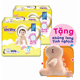 Combo 2 Tã Dán UniDry Super Gói Đại M76 ( 76 Miếng) - (Tặng 1 thú bông khủng long - màu giao ngẫu nhiên)