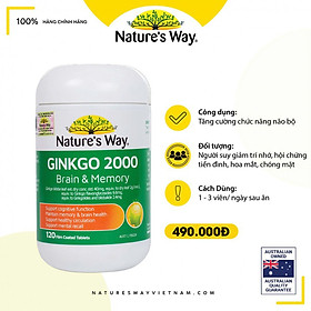 Bổ não Ginkgo Biloba Nature's Way úc giúp tăng tuần hoàn máu não, chức năng nhận thức, trí nhớ, giúp an thần và giảm stress - QuaTangMe Extaste