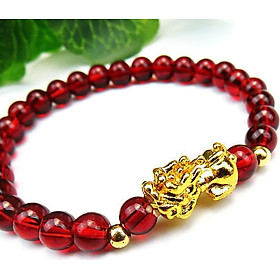 Combo Vòng đeo tay phong thủy đá Ngọc Hồng Lựu đính Tì Hưu Mạ Vàng 18k, kèm hộp đựng lót lụa.