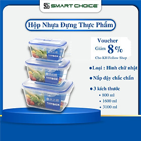 Hộp Nhựa Đựng Thực Phẩm SMARTCHOICE Cao Cấp, Hộp Đựng Thức Ăn Dùng Cho Tủ Lạnh, Lò Vi Sóng, An Toàn Cho Sức Khỏe, Đủ Size 800ml-1600ml-3100ml - Hình Chữ Nhật - 800ml