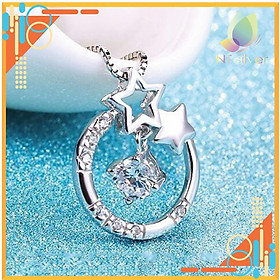 Dây Chuyền Bạc Nữ Vòng Cổ Bạc Ý 925 Mạ Bạch Kim Cao Cấp Dành Cho Bạn Gái Hình Sao Đính Đá - NT Silver