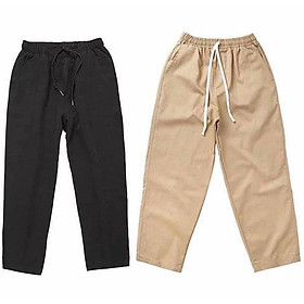 Quần Baggy Nam Kaki Ống Suông Unisex - Kiểu quần baggy kaki nam nữ thun vải đen và be tan, xám