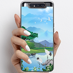 Ốp lưng cho Samsung Galaxy A80 nhựa TPU mẫu Núi và chim hạc