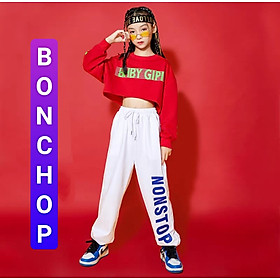 Đồ bộ croptop bé gái in chữ hot trend từ 25-61kg. Bộ quần áo theo phong cách thể thao - KienLua - Đỏ xám - S: 46-49KG