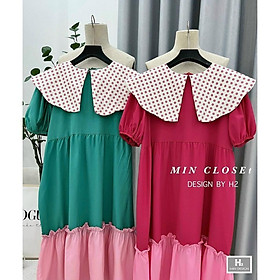 ĐẦM BABYDOLL FORM RỘNG 2 TẦNG CỔ TRÒN CÓ BÈO CHẤM BI TO TAY NGẮN CỰC ĐÁNG IU - Xanh