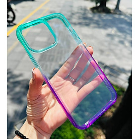Ốp lưng chống sốc cho iPhone 13 / 13 Pro / 13 Pro Max / 14 / 14 Plus / 14 Pro / 14 Pro Max hiệu Likgus Gradient Clear - Thiết kế thời trang, chống chịu mọi va đập, gờ bảo vệ camera - Hàng nhập khẩu - Xanh lá + Tím - iPhone 13 Pro Max