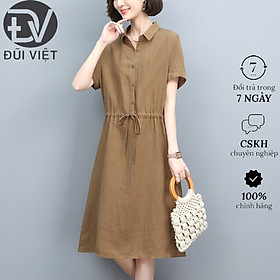 Váy sơ mi nữ dáng dài Đũi Việt thắt eo form suông vintage DV37