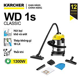 Mua Máy hút bụi đa năng khô và ướt Karcher chính hãng WD 1s Classic công suất 1300W dung tích 18l thép không gỉ (Hàng chính hãng)