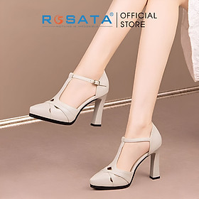Giày nữ thời trang chữ T quai cài ROSATA RO621 - 8p - Đen,Kem - HÀNG VIỆT NAM - BKSTORE
