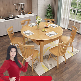 Mua Bàn ăn gấp gọn gỗ tự nhiên CF812 135cm kèm 6 ghế (kt 135x85x78cm)