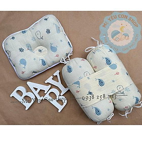 Mua Bộ gối chặn sơ sinh vải xô chống giật mình  chống lõm đầu cho bé - Cá Voi Xanh