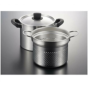 Bộ nồi xửng hấp inox Tsubame có tay cầm kèm vợt lọc -nội địa Nhật Bản