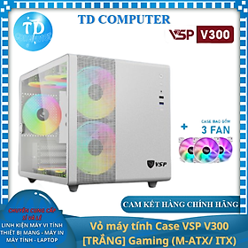 Hình ảnh Vỏ máy tính Case VSP V300 [TRẮNG] sẵn 3 Fan LED ARGB Gaming Kính cường lực (M-ATX/ ITX) - Hàng chính hãng VSP phân phối