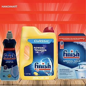 Combo Bột rửa bát Finish 2,5kg + Muối 1,2kg + Nước làm bóng 400ml