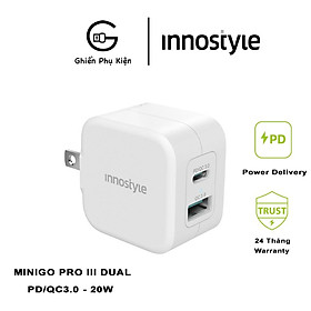 Mua SẠC NHANH DÀNH CHO  IPHONE 12 I13 -  20W INNOSTYLE MINIGO PRO III DUAL PD/QC3.0 IC20-2PDWHI - HÀNG CHÍNH HÃNG