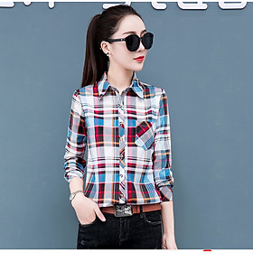 Áo sơ mi đũi nữ kẻ caro phối màu chất vải dày dặn S02