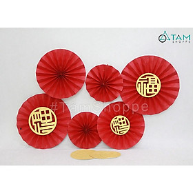 Set 06 quạt giấy đỏ trang trí 3 size