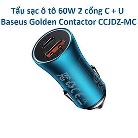 Tẩu sạc trên ô tô 2 cổng Type C và Usb cho điện thoại và máy tính bảng Baseus Golden Contactor Max Dual _ Hàng chính hãng - Xanh