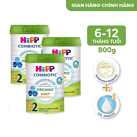 Combo 3 lon sữa bột dinh dưỡng công thức HiPP 2 Organic Combiotic chất lượng hữu cơ tự nhiên an toàn, bổ sung Omega 3 (DHA & ALA) dành cho trẻ từ 6 đến 12 tháng tuổi (3 lon x 800g)