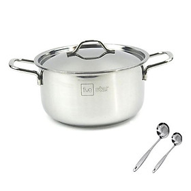 Nồi inox 3 đáy sandwich inox 430 FiveStar Standard bếp từ nắp inox tặng 2 vá canh