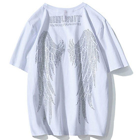 Áo Thun Tay Ngắn Dáng Rộng Bằng Cotton In Hình Đôi Cánh Phong Cách Hip hop Đường Phố Mỹ Cho Nam Và Nữ