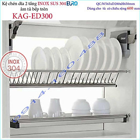 Kệ đựng chén dĩa âm tủ Inox 304 dài 56.5cm-66.5cm-76.5cm-86.5cm-96.5cm EURO KAG-ED300, KAG-ED301, KAG-ED302, KAG-ED303