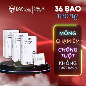 Combo 3 Bao cao su LifeStyles Zero cao cấp siêu mỏng nhiều gel bôi trơn hộp 12 bao