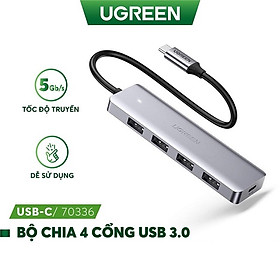 HUB USB TYPE-C SANG 4 CỔNG USB 3.0 UGREEN 70336, CÓ CỔNG TRỢ NGUỒN MICRO USB - Hàng chính hãng