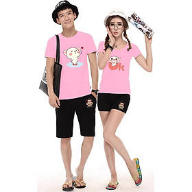 Áo Thun Đôi In Họa Tiết Love -Ok Độc Lạ - Màu Hồng Phấn - XXL
