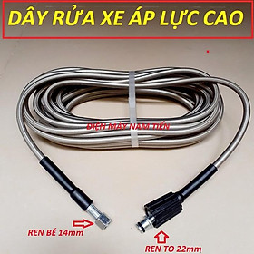 Mua Dây rửa xe 10M - 15m - 20m áp lực cao dùng cho máy rửa xe mini gia đình đầu ren 22 và đầu ren trong 14mm lõm