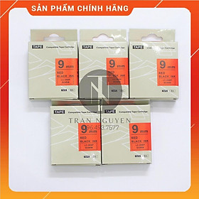 Combo 5 cuộn Nhãn in Tepra SC9RW LC-3RBP - Chữ đen nền đỏ 9mm x 8m - Hàng
